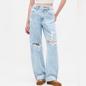 GAP High Rise Barrel Jeans Distressed